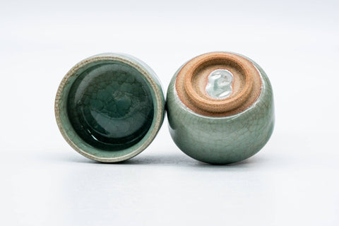 Japanese Teacups - Pair of Green Celadon Glazed Guinomi - 50ml