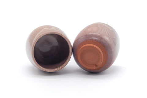 Tezumi — Japanese Teacups - Pair of Purple Hagi Meoto Yunomi — three-quarter view