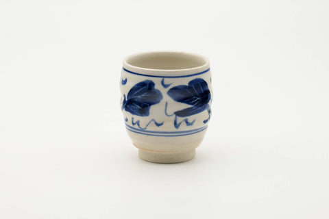 Tezumi — Japanese Teacup - Abstract Blue White Glazed Yunomi - 100ml — front view from another angle