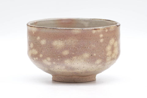 Tezumi — Japanese Matcha Bowl - Beige Pink Gohonte Seigaiha Kyo-yaki Chawan - 300ml — three-quarter view