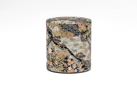 Black White Orange Floral Washi Tea Canister - 150g