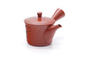 Tezumi — Japanese Kyusu - Bamboo Engraved Tokoname Mesh Teapot - 260ml — side view with the lid and side handle