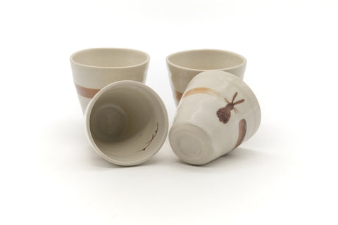 Japanese Tea Set - 4 Yunomi Teacups with Woven Bamboo Basket