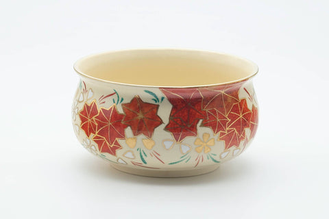 Japanese Kensui - Autumn Leaves Beige Glazed Kyo-yaki Water Bowl - 450ml
