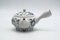 Tezumi — Japanese Kyusu - Blue Floral Arita-yaki Mesh Filter Teapot - 340ml — side view with the lid and side handle