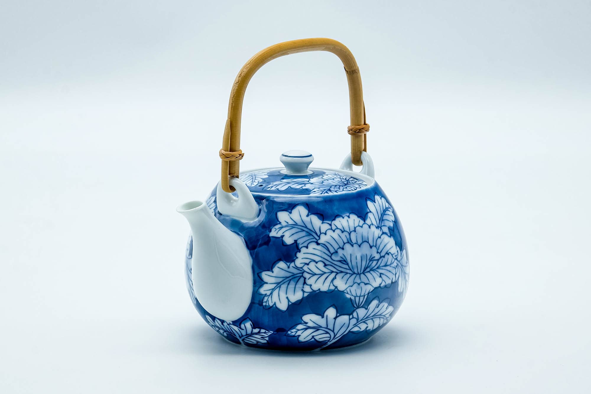 Japanese Dobin - Blue Floral Arita-yaki Porcelain Top-Handled Teapot - 500ml