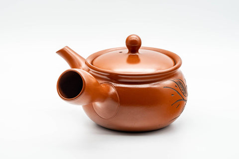 Japanese Kyusu - Engraved Chrysanthemum Tokoname-yaki Teapot with Mesh Strainer - 350ml - Tezumi