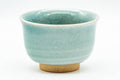 Japanese Teacups - Pair of Celadon Crazed Glazed Yunomi - 125ml - single cup front view showing the unglazed clay foot
