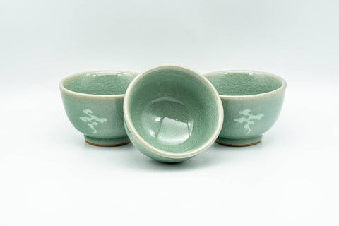 Korean Tea Set - Egret Green Celadon Katakuchi Water Cooler and 3 Guinomi Teacups