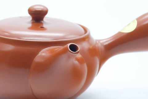 Japanese Kyusu - Large Floral Engraved Red Shudei Tokoname-yaki Mesh Filter Teapot - 500ml