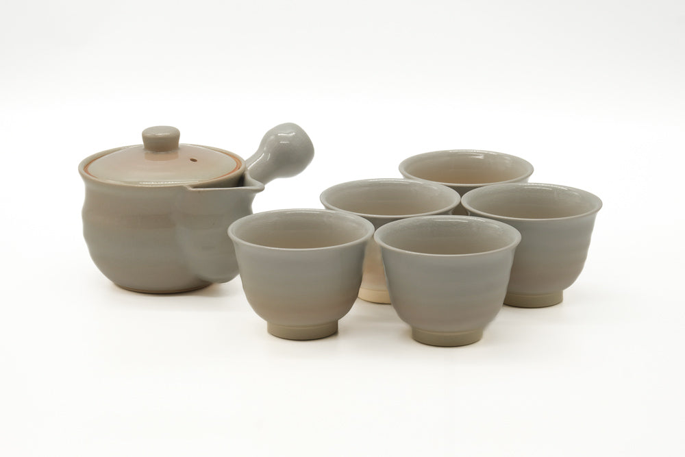 Japanese Tea Set - Classic Hagi Kyusu Teapot with 5 Yunomi Teacups