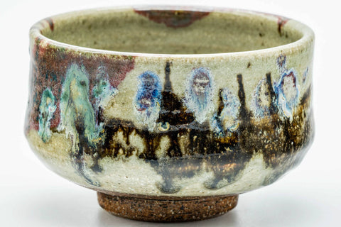 Japanese Matcha Bowl - Abstract Green Purple Drip-Glazed Chawan - 400ml