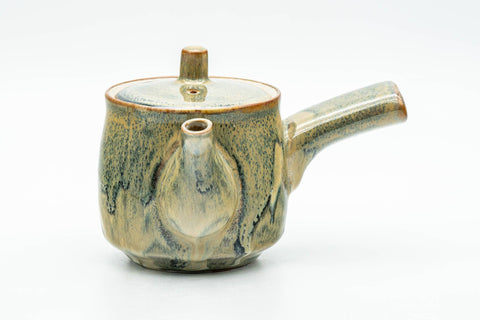 Tezumi — Japanese Kyusu - Green Yellow Drip-Glazed Debeso Teapot - 240ml — three-quarter view