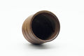 Tezumi — Japanese Teacup - Ash Glazed Spiraling Bizen-yaki Yunomi - 100ml — three-quarter view
