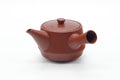 Tezumi — Japanese Kyusu - Bamboo Engraved Tokoname Red Shudei Teapot - 300ml — side view showing the spout