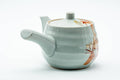 Japanese Kyusu - Red Bamboo Motif Kutani-yaki Porcelain Teapot - 370ml - three-quarter view from the spout side