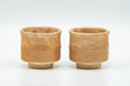 Tezumi — Japanese Teacups - Pair of Milky Beige Drip-Glazed Hagi-yaki Guinomi - 50ml — front view from another angle