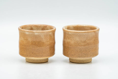 Tezumi — Japanese Teacups - Pair of Milky Beige Drip-Glazed Hagi-yaki Guinomi - 50ml — front view from another angle
