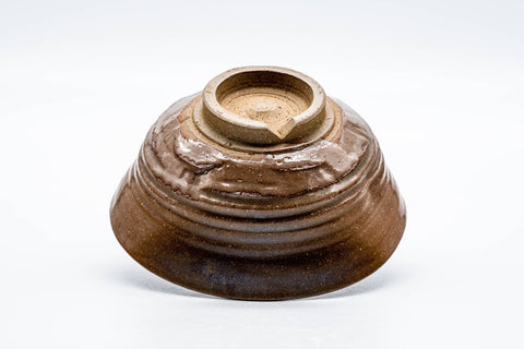 Japanese Matcha Bowl - Brown Glazed Thumb-Indented Ribbed Chawan - 150ml