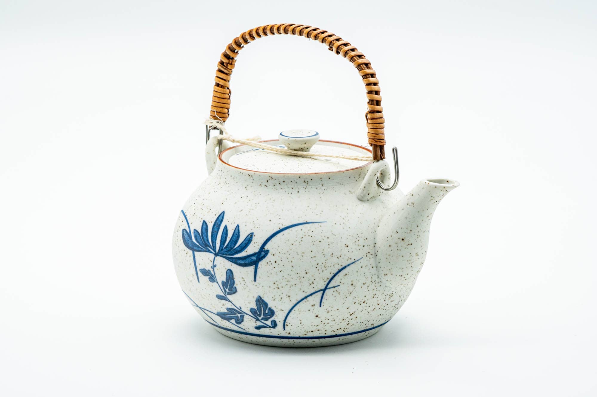 Japanese Dobin - Blue Floral White Textured Arita-yaki Porcelain Teapot - 500ml