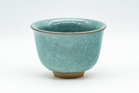 Japanese Teacup - Teal Snowflake Celadon Glazed Yunomi - 150ml - side view of the snowflake celadon glaze
