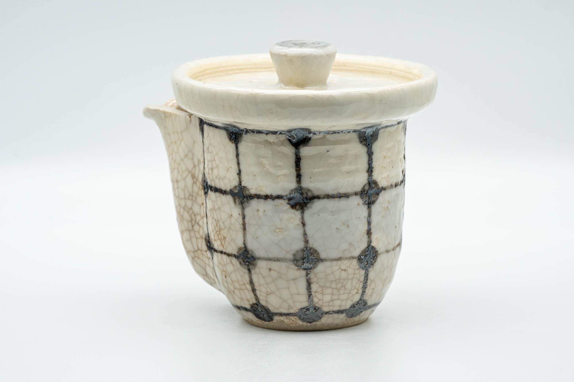 Japanese Houhin - Large Checkered White Crazed Glazed Do-ake Teapot - 220ml - Tezumi