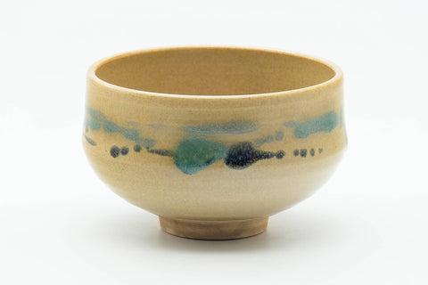 Japanese Matcha Bowl - Beige Green Abstract Kyo-yaki Chawan - 300ml