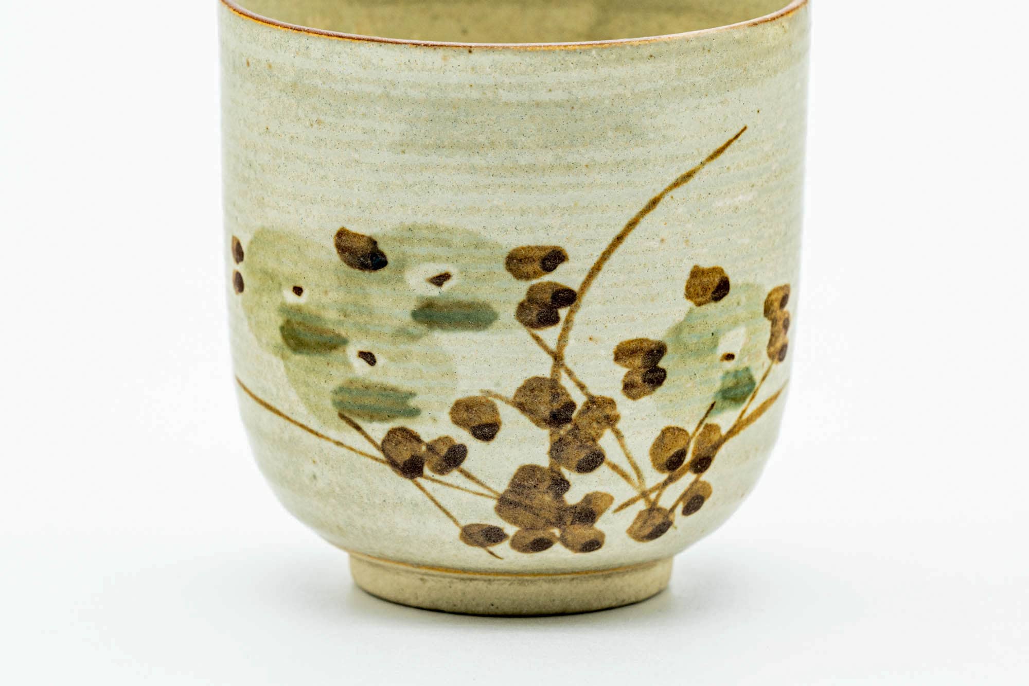 Japanese Teacups - Pair of Floral Sage Glazed Kiyomizu-yaki Yunomi - 120ml
