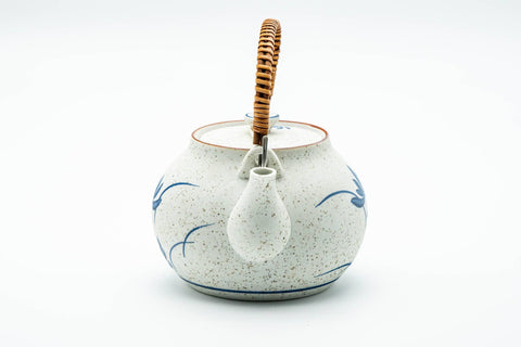Japanese Dobin - Blue Floral White Textured Arita-yaki Porcelain Teapot - 500ml