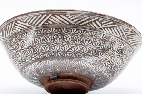 Japanese Matcha Bowl - Chrysanthemum Mishima Patterned Kiyomizu-yaki Chawan - 150ml