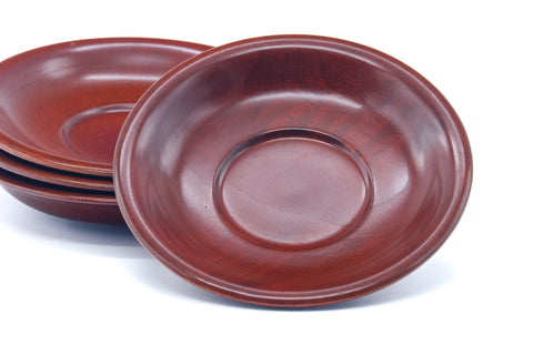 Japanese Chataku - Set of 4 Red Wooden Tea Saucers
