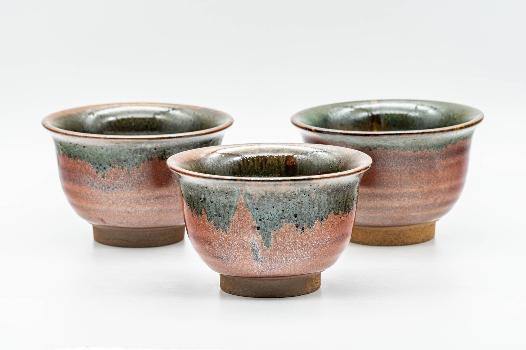 Japanese Teacups - Set of 3 Red Drip-Glazed Agano-yaki Yunomi - 130ml