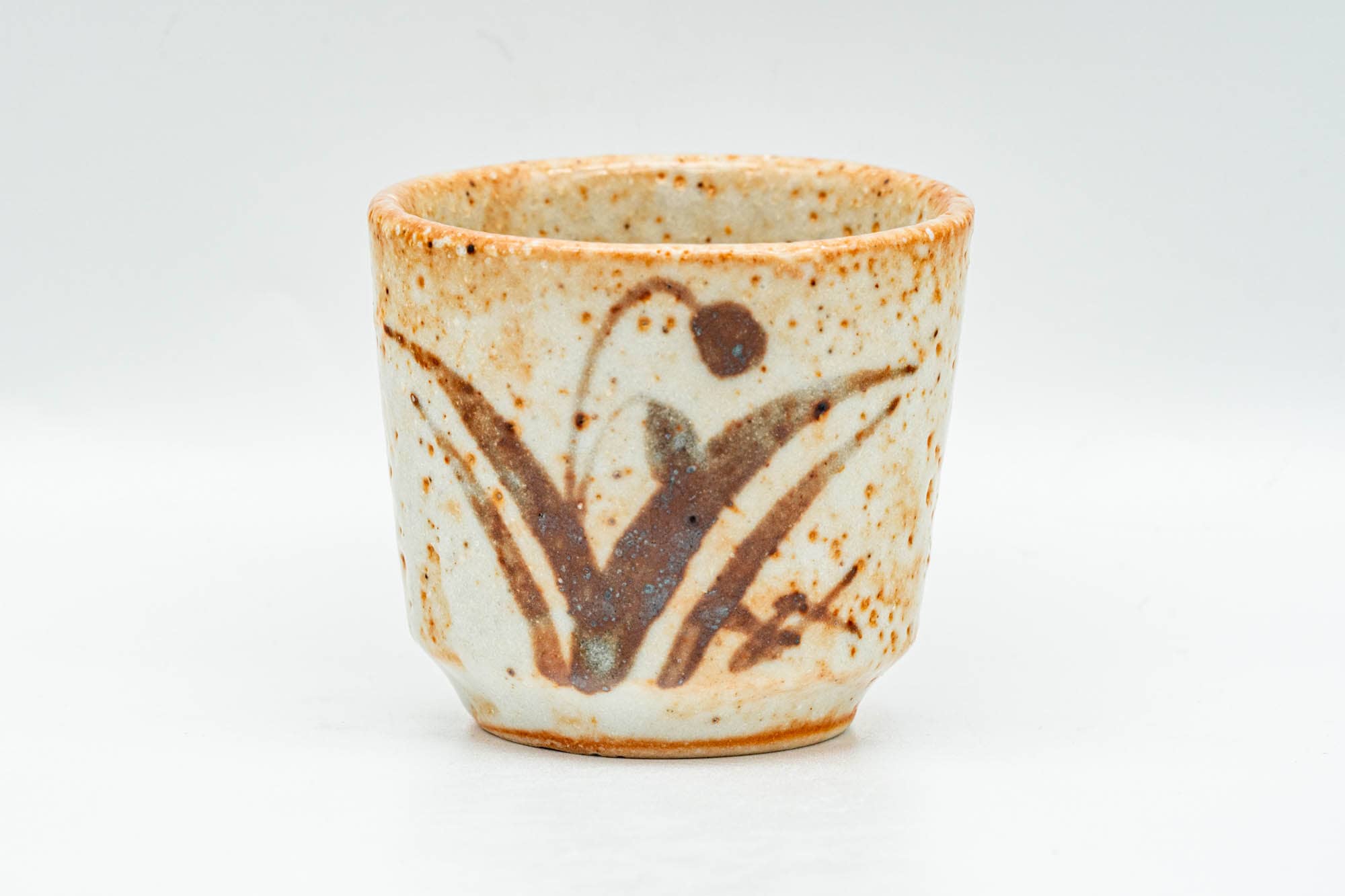 Japanese Teacup - Floral Orange Shino Glazed Guinomi - 45ml
