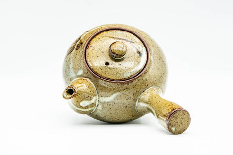 Japanese Kyusu - Bamboo Green Speckled Glazed Ceramic Filter Teapot - 300ml - top-down view of the lid