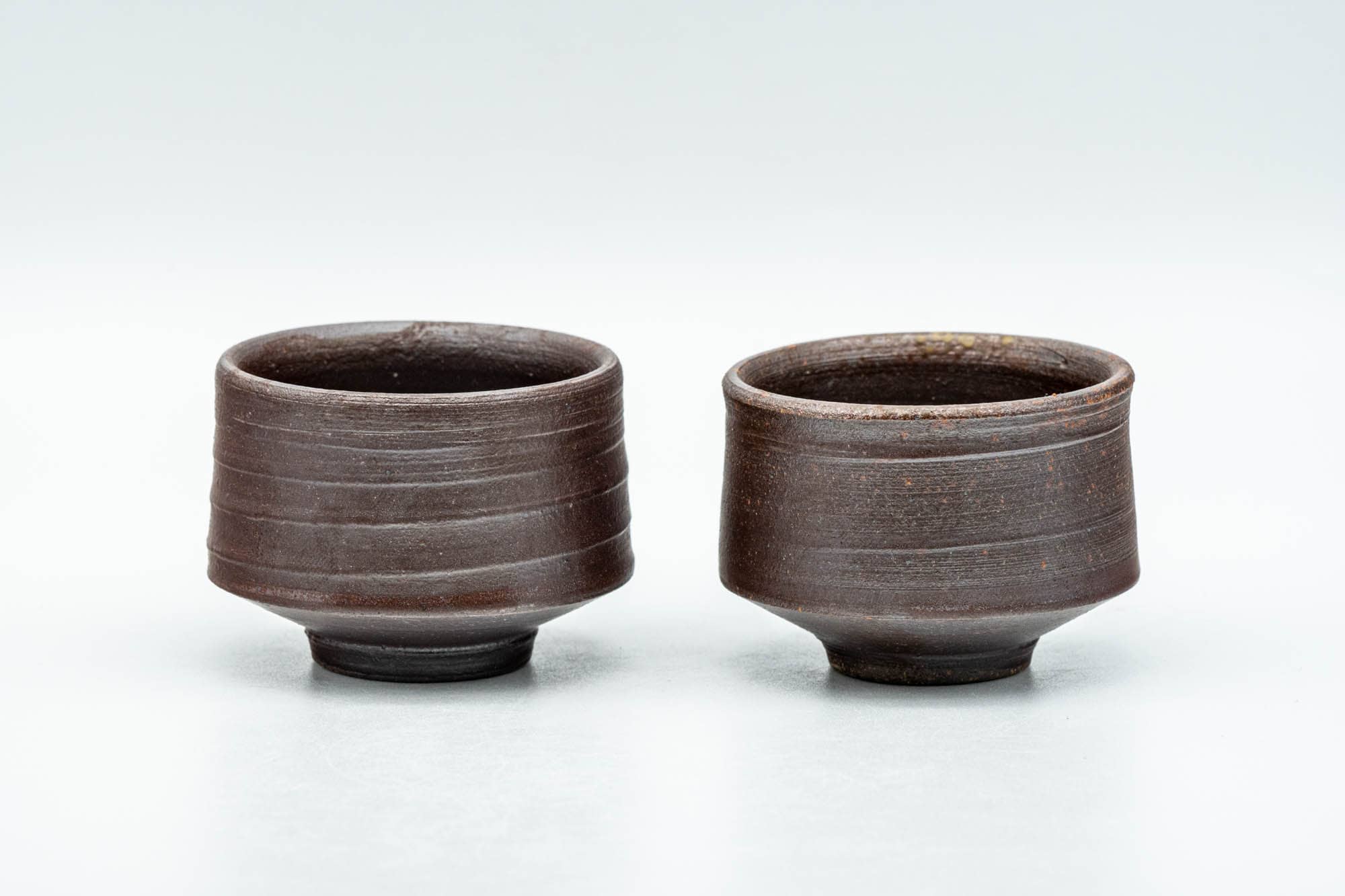 Japanese Teacups - Pair of Brown Spiraling Stoneware Guinomi - 40ml - Tezumi