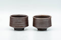 Tezumi — Japanese Teacups - Pair of Brown Spiraling Stoneware Guinomi - 40ml — front view