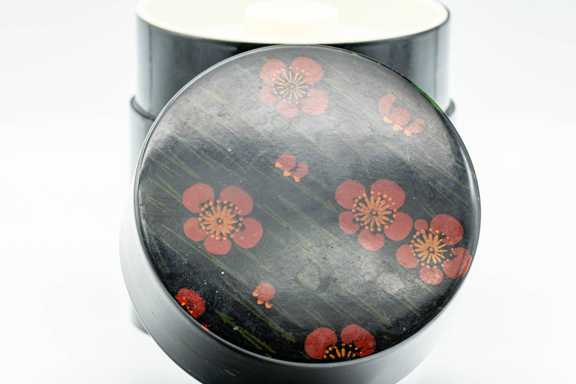Japanese Chazutsu - Red Blossoms Black Plastic Tea Canister - 300ml - Tezumi