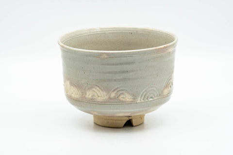 Tezumi — Japanese Matcha Bowl - 香雲 Miyagawa Kouun - Wave Engraved Kyo-yaki Dojimari-gata Chawan - 350ml — front view from another angle