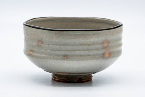 Japanese Matcha Bowl - Blue Floral Gohonte Grey Glazed Kyo-yaki Chawan - 300ml