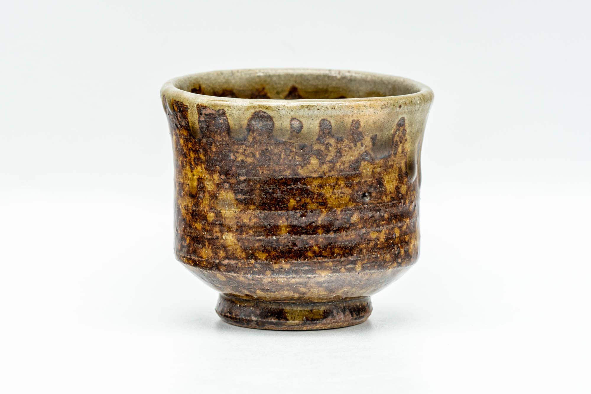 Japanese Teacup - Earthy Brown and Green Drip-Glazed Yunomi - 90ml
