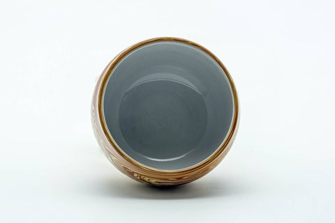 Tezumi — Japanese Teacup - Red Yellow Nerikomi White Inner-Glazed Tokoname-yaki Yunomi - 80ml — three-quarter view