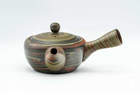 Tezumi — Japanese Kyusu - Nerikomi Tokoname-yaki Debeso Teapot - 250ml — three-quarter view