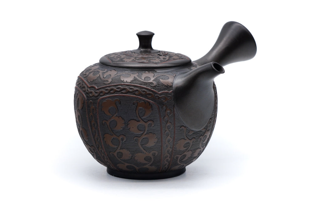 Japanese Kyusu - 間野舜園 Mano Shunen - Textured Vines Tokoname Kokudei Teapot - 200ml