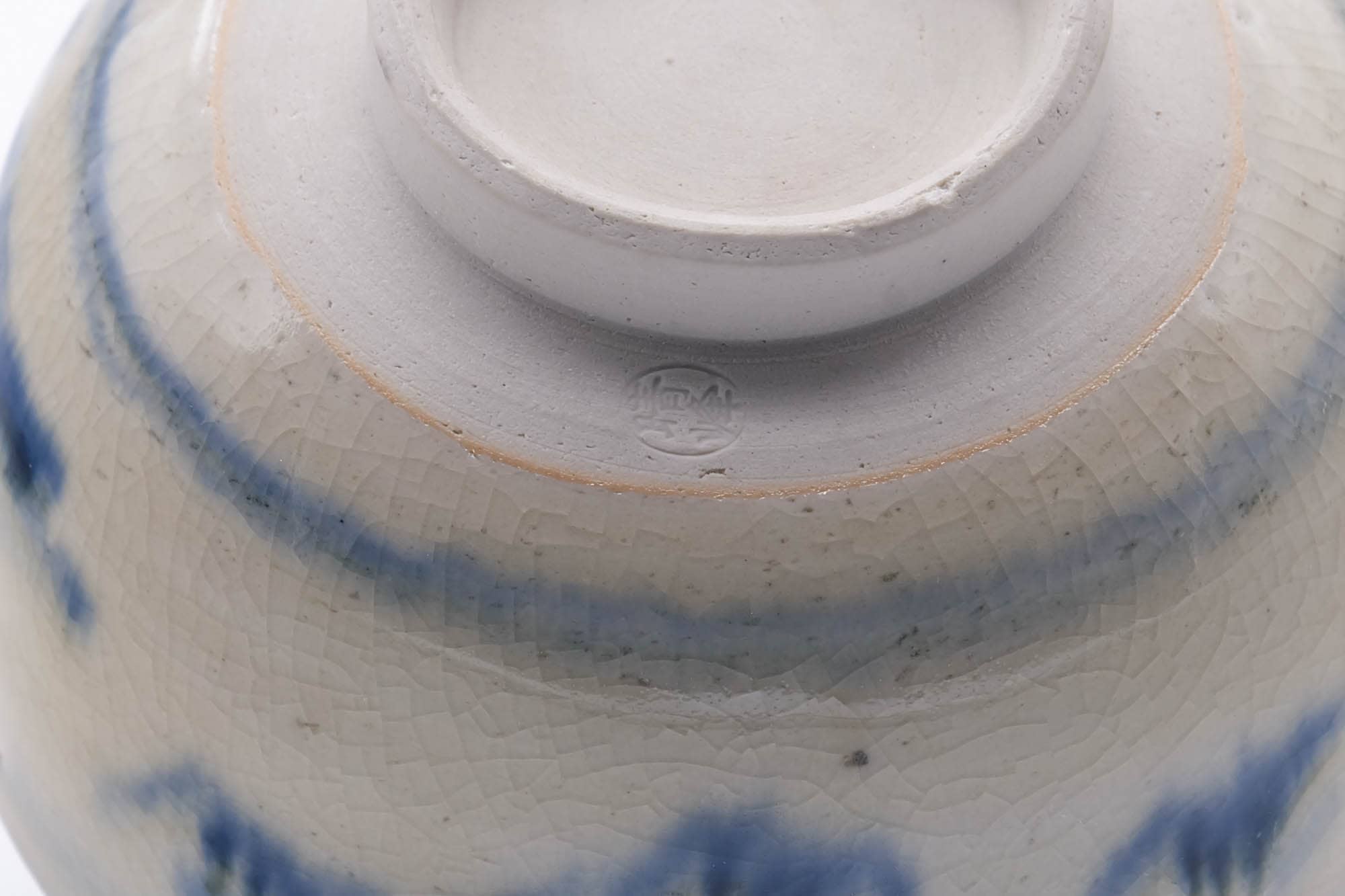 Japanese Matcha Bowl - Abstract Blue Beige Glazed Chawan - 440ml