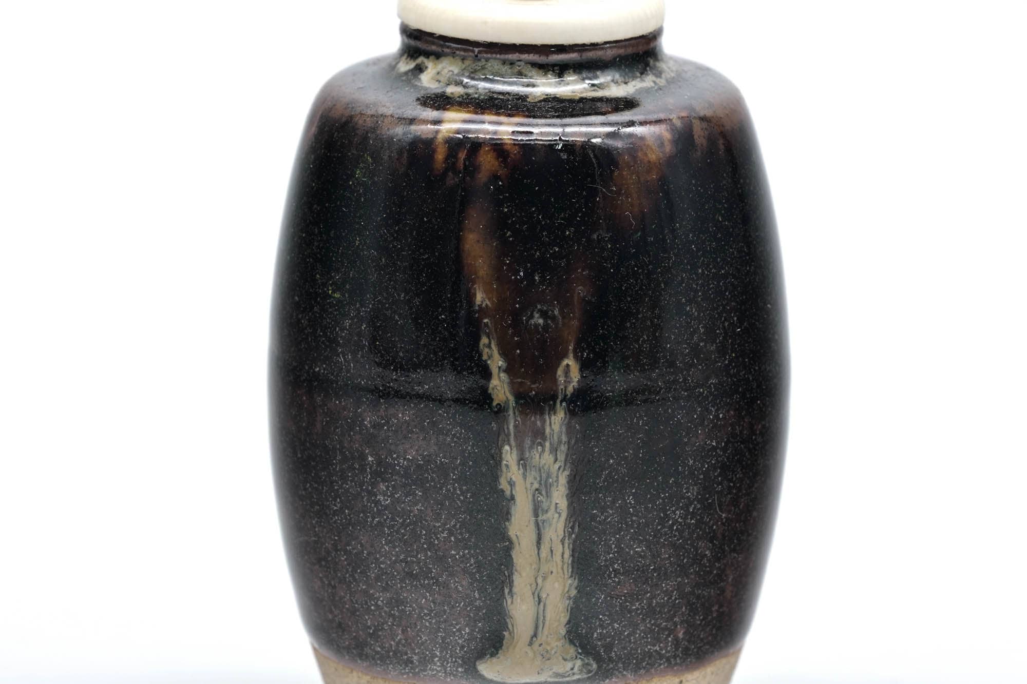 Japanese Chaire - Black Seto-yaki Imo-no-ko Tea Jar with Shifuku