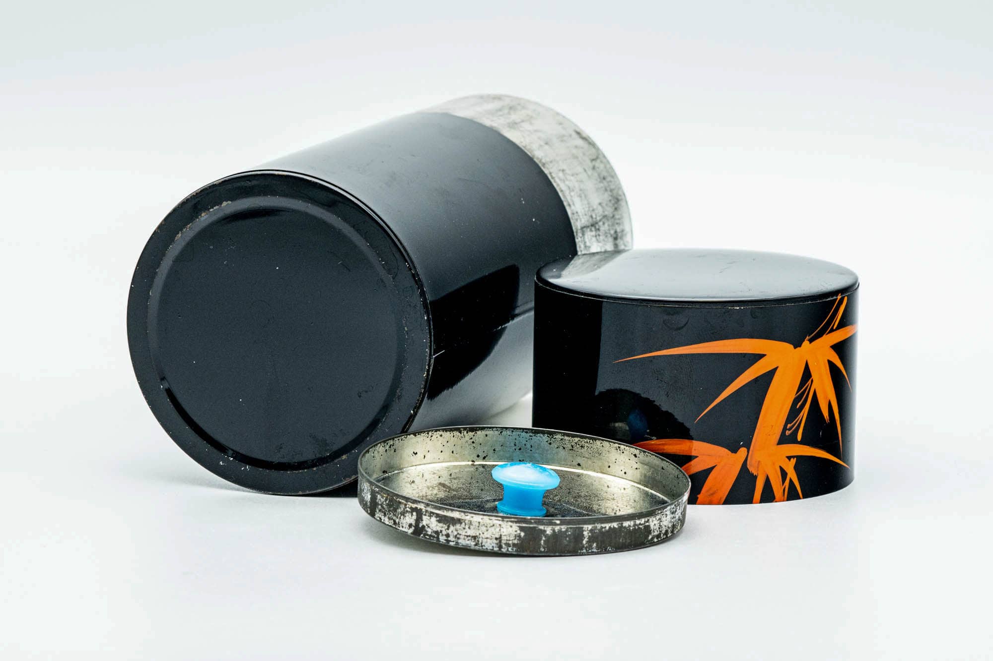 Japanese Chazutsu - Black Orange Leaves Weathered Metal Tea Canister - 450ml
