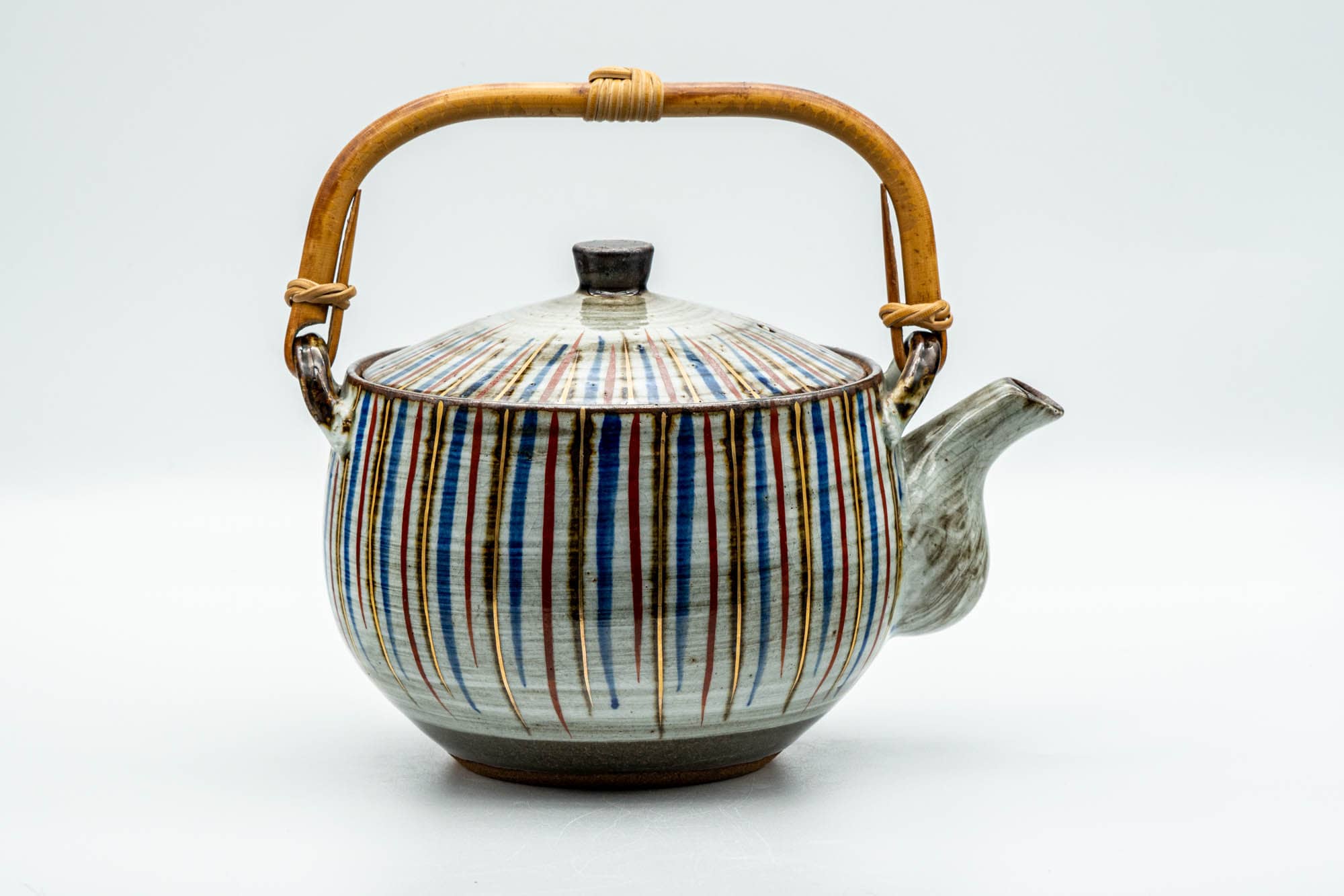 Japanese Dobin - Large Striped Ceramic Debeso Filter Top-Handled Teapot - 700ml - Tezumi