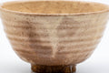 Biwa-iro Hagi chawan, closer front view emphasising the brushed vertical glaze striations