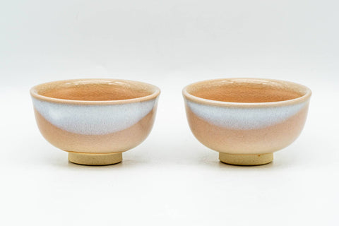 Japanese Teacups - 天鵬山 Tsubaki Kiln - Pair of Pink White Hagi-yaki Guinomi - 40ml