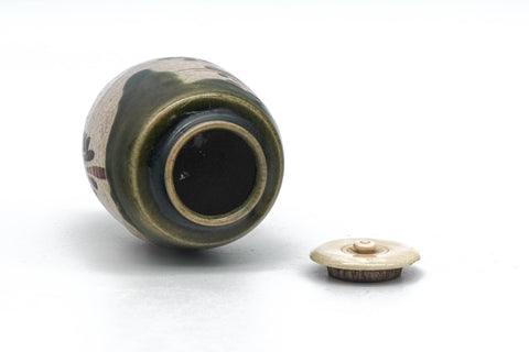 Japanese Chaire - Beige Green Oribe-yaki Tea Jar with Shifuku